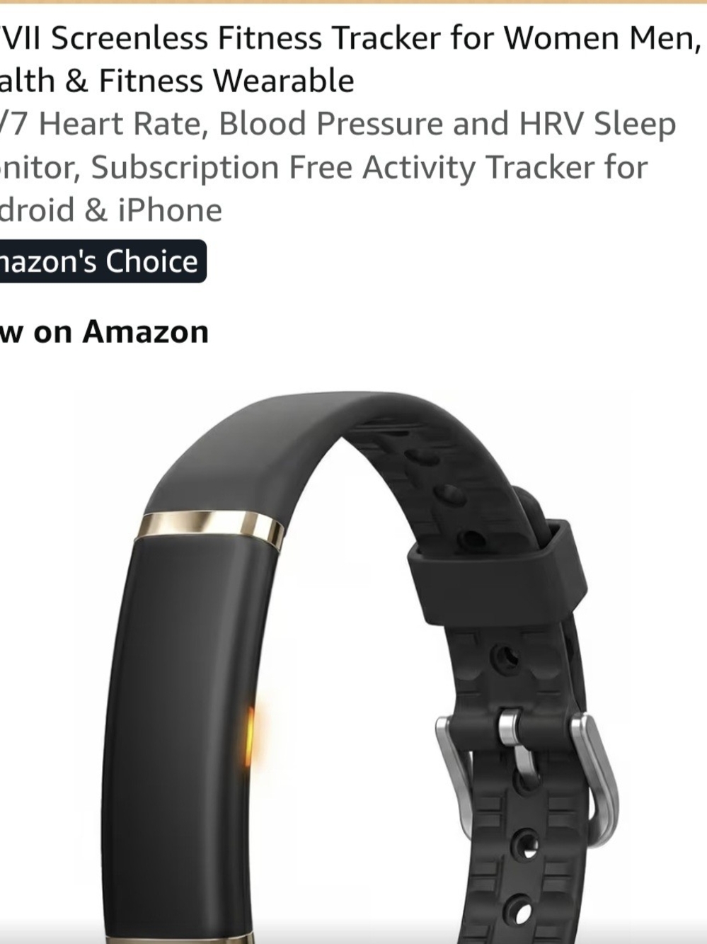 FITVII Black Fitness Tracker Band with Gold Accents Screenless Activity Tracker